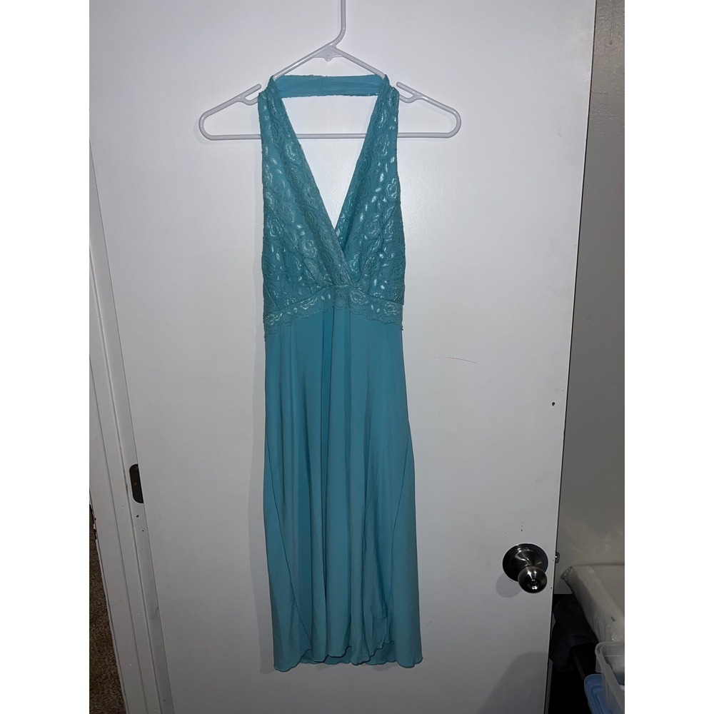 Studio Y Womens Light Blue Lace Halter Surplice Neck ITY Party Dress Size Large